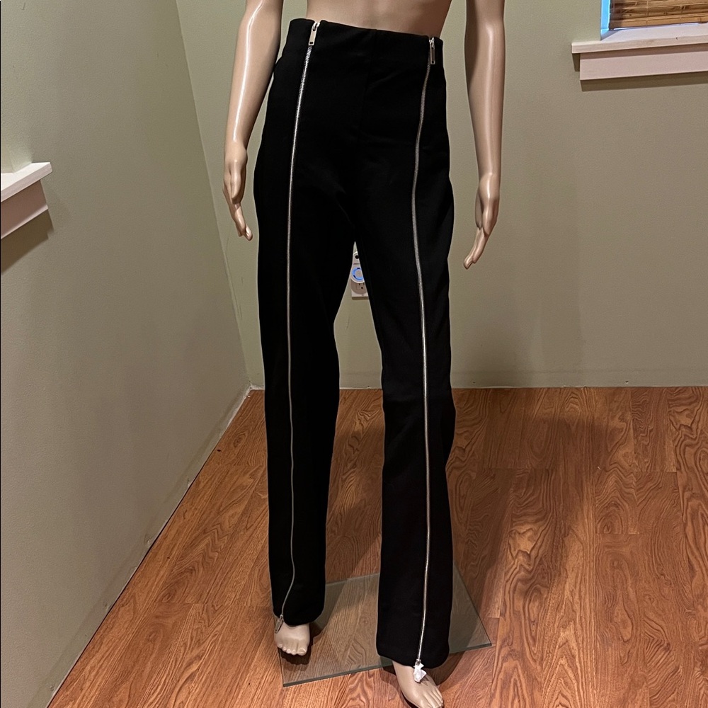 Zara Black Pants with Silver Zipper Detail Down Front XL